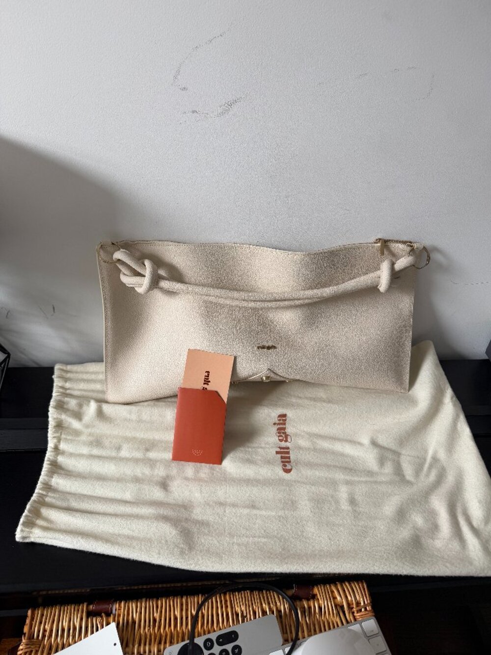 Cult Gaia Beige Leather Shoulder Bag Gold Hardware Large Tote